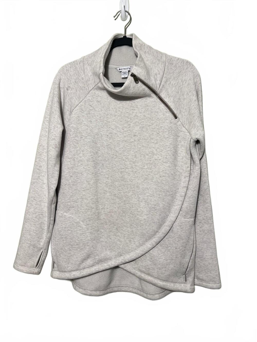 Athleta Women's Medium Light Gray Asymmetrical Zip Pullover Sweatshirt